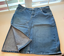 Vtg OLD NAVY BLUE JEANS Y2K Stretch Denim Midi Skirt front slit size 10 Western