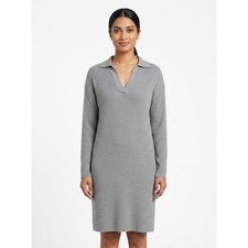 A New Day Gray Ribbed V-Neck Long Sleeve Sweater Dress Women Size S