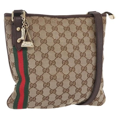 GUCCI バッグ GUCCI GG Canvas Web Sherry Line Shoulder Bag Beige Gold 144388