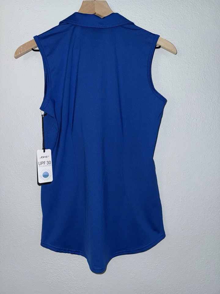 Jofit Embroidered Sleeveless Polo Shirt Golf Blue Small NWT Half Zip UPF30 - Image 2 of 4