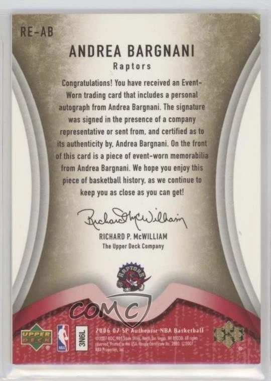 2006-07 SP Authentic Rookie Exclusive Jersey /60 Andrea Bargnani #RE-AB Auto RC - Image 2 of 2