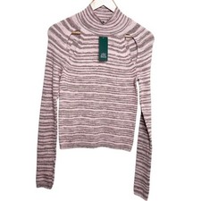 NWT Wild Fable Women Pink Stripe Mock Neck Cutout Long Sleeve Cropped Sweater