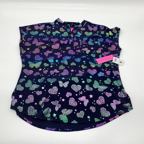 NWT Betsey Johnson Koi Black Hearts And Butterflies Scrub Top Size Small