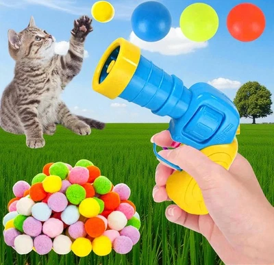 Interactive Cat Toys - Ball Launcher with 100 Soft Pom Pom Balls for Indoor Cat