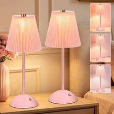 Pink Table Lamp, Small Bedside Lamps with 3 Color Temperatures  Stepless Dim...
