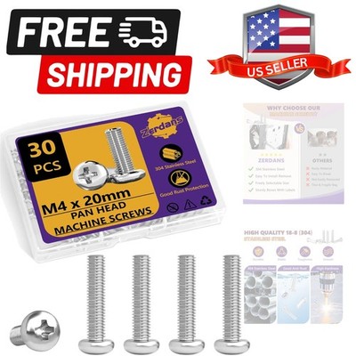 M4 x 20mm Machine Screws, 30PCS Pan Head Machine Screws 304 Stainless Steel M...