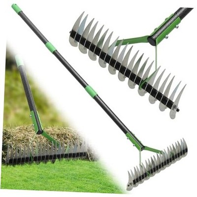 Lawn Thatch Rake - 13'' Wide Heavy 65'' - Lawn Cleaning Rake