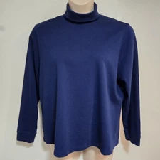 L.L. Bean Women's 2X Plus Blue 100% Cotton Interlock Turtleneck Tee Shirt Top