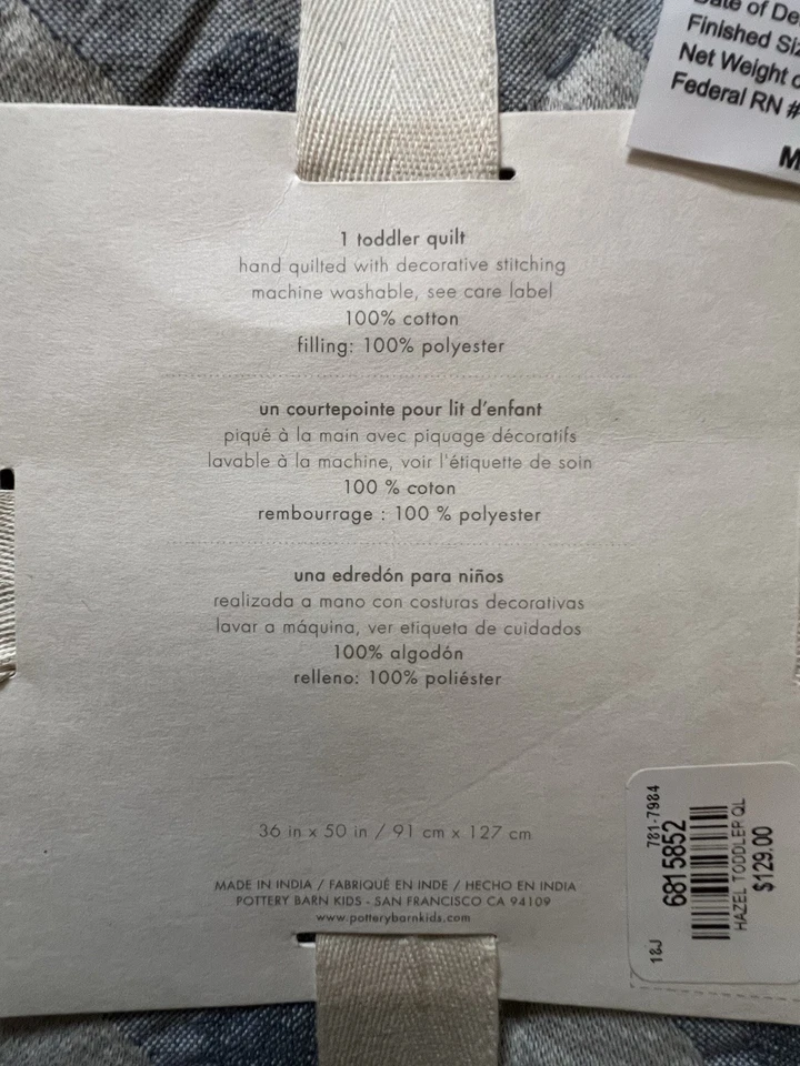 Manta Pottery Barn Baby Hazel Edredón Niño Pequeño Azul Doble Cara Nueva Foto 3 de 4