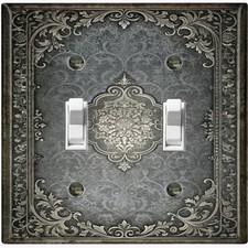 Metal Light Switch Outlet Cover Wall Plate Rustic Grey Floral Frame Decor FME108