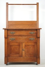 Victorian oak washstand Antique Oak Washstand with Arched Mirror & Cabinet Base — listing 4