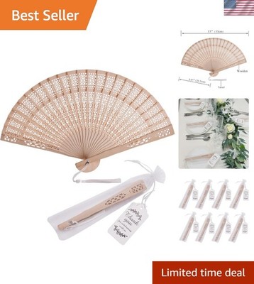 50 Sets Wooden Hand Fan Wood Handheld Folding Fans with Organza Bags and Than...
