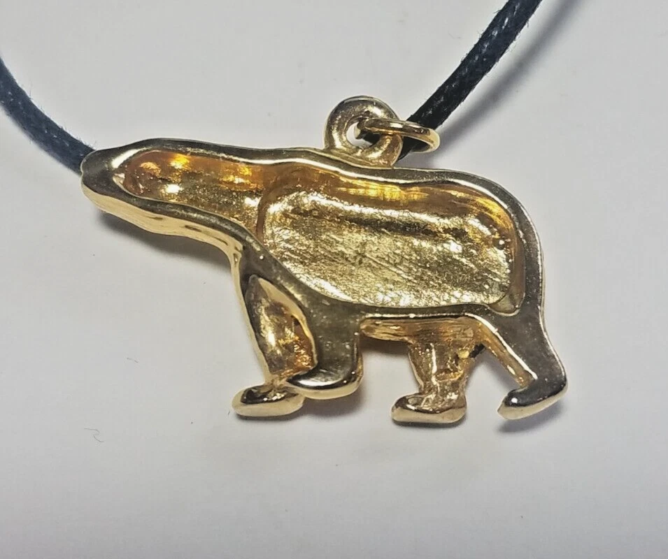 Gold Tone Bear Abalone Shell Pendant Black Corded Necklace Fashion Costume Foto 3 de 4