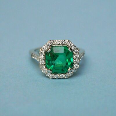 2Ct Cushion Cut Lab Created Green Emerald Engagement Ring 14K White Gold Finish