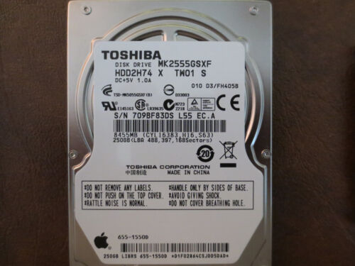 Toshiba MK2555GSXF (HDD2H74 X TW01 S) 010 D3/FH405B Apple#655-1550D 250gb Sata  - Picture 1 of 1