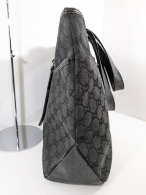 GUCCI Tote Bag Black GG Canvas Leather 145971 200047 | eBay