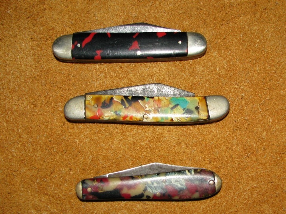 3 Pocket Knives Iroquois, Catskill & Imperial Celluloid Handles USA