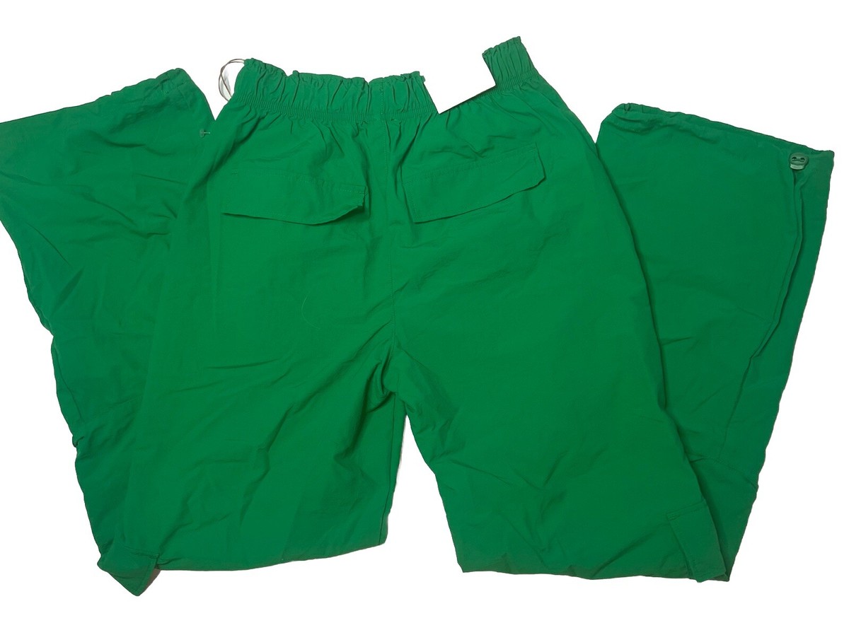 LOVE TREE Parachute Pants Womens Green Nylon Elastic Ankles