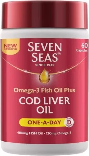Seven Seas Omega-3 Fish Oil Plus Cod Liver Oil One A Day Capsules - Pack of 60