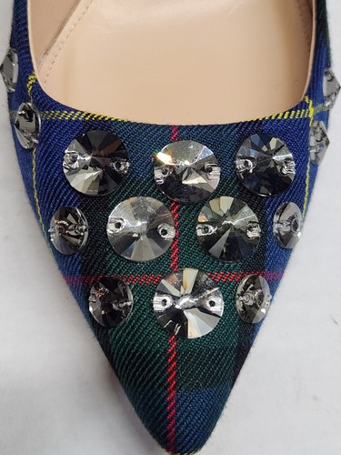 J.Crew Women's Blue Plaid Tartan Elsie Embellished Plaid Pumps Size 8 - Picture 12 of 13