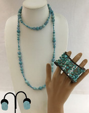 3 Piece Jewelry Set Necklace Bracelet And Pierced Earrings Turquoise Wire Beads