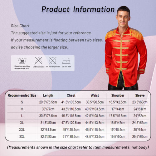Men's Halloween Hippy Medieval Vintage Satin Jacket Cosplay Uniform Outerwear - Picture 32 of 65