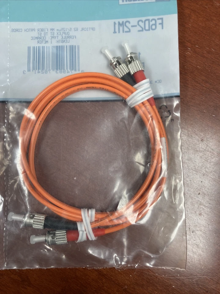 1 Meter ST-ST Duplex 62.5/125 OM1 Multimode Fiber Patch Cable OFNR Orange Optic - Image 2 of 2