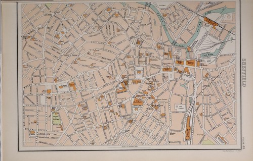 1897 VICTORIAN ANTIQUE MAP SHEFFIELD CITY PLAN BANK MARKET ST PETERS CHURCH