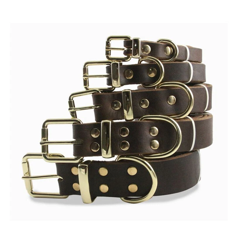 Genuine Leather Dog Collar Alloy Hardware Double Ring for Medium Large Dogs - Image 2 of 4