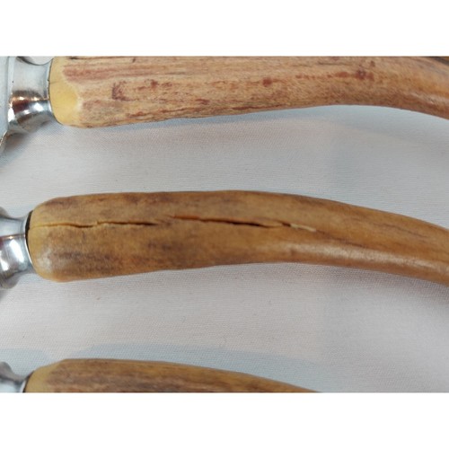 Vintage Henry Rogers Sons & Co Stainless Knife Set Stag Antler Handles Lot of 6 - Picture 4 of 9