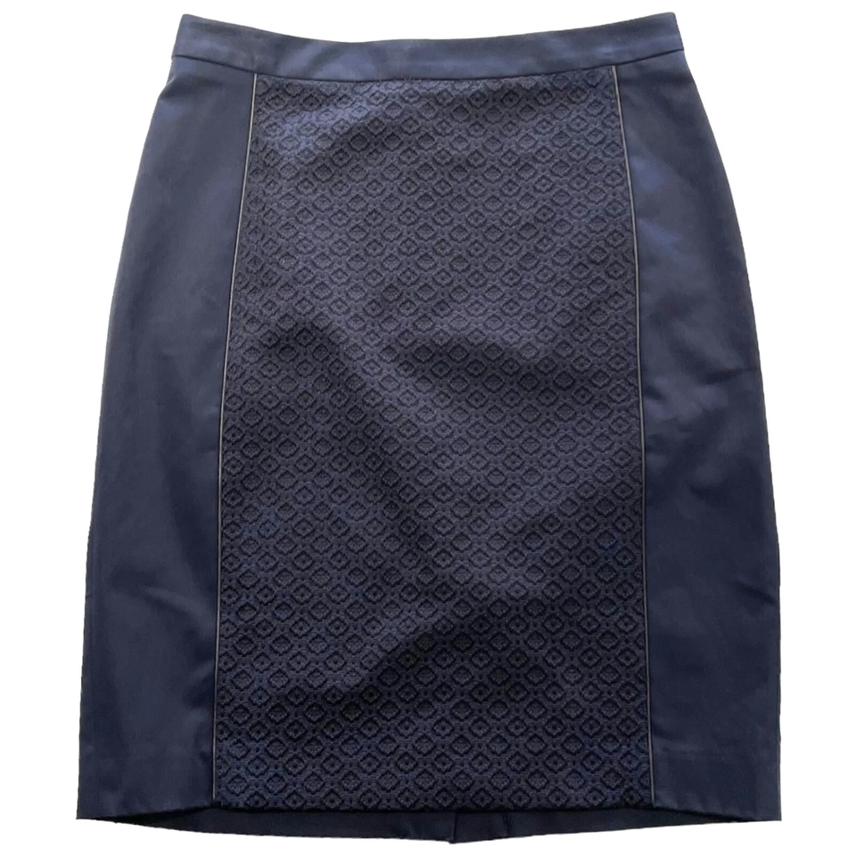Falda lápiz Club Monaco panel texturizado ventilación trasera hasta la rodilla azul marino talla 6