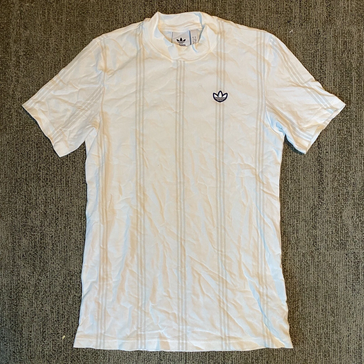 Adidas Originals Stripes Stand Up Collar White Tee Size Small Men s