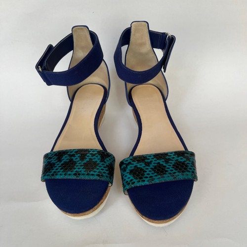Jimmy Choo Blue Watersnake Ankle Strap Cork Sandals Women’s Size 42 US 12 - Picture 3 of 21