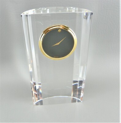 Vintage 1999 MOVADO Museum Dial Classic Gold Heavy Crystal Pillar Clock  TCL-130M