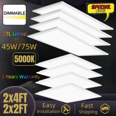 45W 2X2FT LED Flat Panel Light 75W 2x4FT Dimmable 0-10V 120LM/W ETL Certified