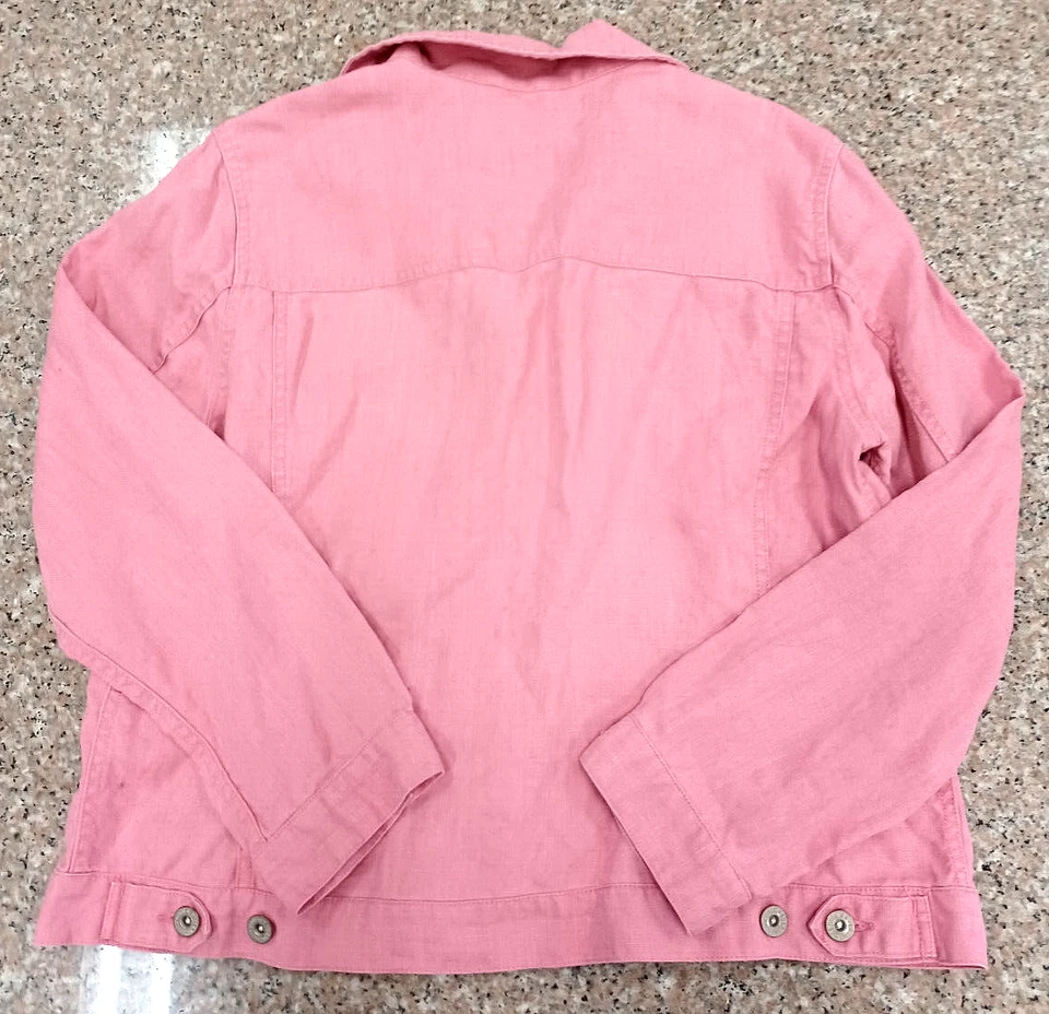 Chaqueta Bomber EDDIE BAUER Mujer Lg Rosa/Rosa LOVE 100% Lino Bolsillos Abotonados* Foto 4 de 4