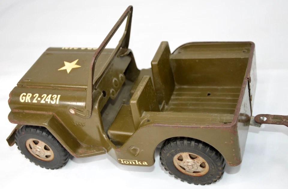 #384 Tonka Army Jeep w/ Trailer Military Set Stepside Vtg Pressed Steel GR2-2431 - Image 2 of 4