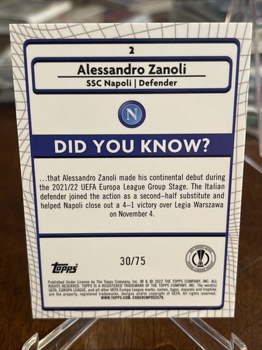 ALESSANDRO ZANOLI 2021-22 Topps Merlin True BLUE Refractor /75 SSP RC Napoli🔥📈 - Picture 2 of 2