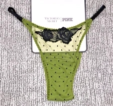 Victoria's Secret Very Sexy NWT XXL Green Brazilian Panty Sheer Mesh Polka Dot
