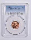 MS66 RD 1952-D Lincoln Wheat Cent PCGS Blue Lbl