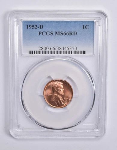 MS66 RD 1952-D Lincoln Wheat Cent PCGS Blue Lbl
