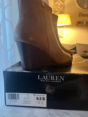 Ralph Lauren Shaley Calfskin Wedge Bootie in Chestnut Brown