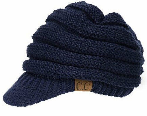 C.C Brand Brim Visor Trim Ponytail Beanie Ski Hat Knitted Stretchy Messy Bun Cap - Picture 24 of 24