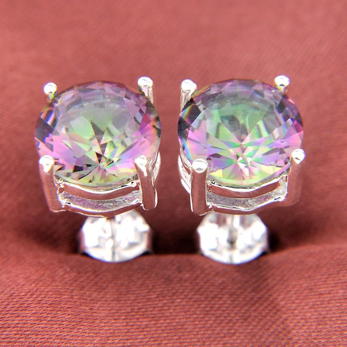 Juego de 4 aretes de compromiso de topacio místico topacio rosa circón blanco Foto 4 de 4