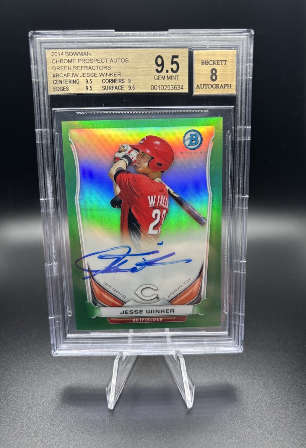 2014 Bowman Prospect Autographs Chrome Green /75 Refractor #BCAP-JW Jesse Winker