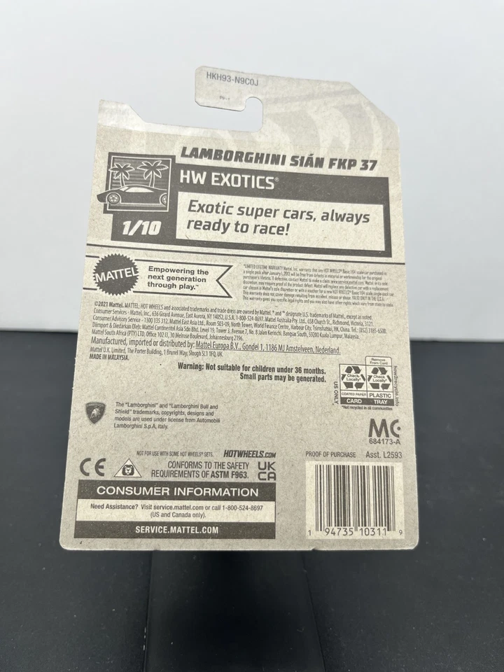 Hot Wheels 2023 Mainline HW Exotics Lamborghini Sian FKP 37 Orange #163 - Image 2 of 4