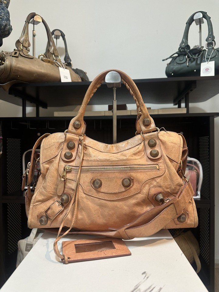 BALENCIAGA SALMON PINK LEATHER 'GIANT 21' LARGE CITY BAG