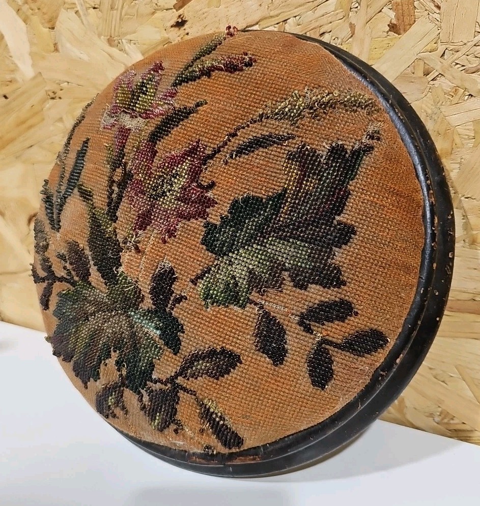 Victorian Beadwork Footstool In Poor Condition — image 3