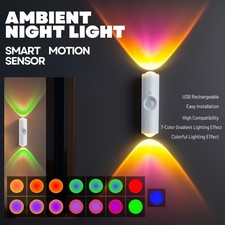 Magnetic RGB LED Night Light, Smart Motion Sensor, USB Rechargeable Ambient Lamp