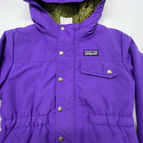 Kids Patagonia Jacket Hooded Girls Size XS Xtra Small Purple Green Sherpa Lining - Picture 2 of 17